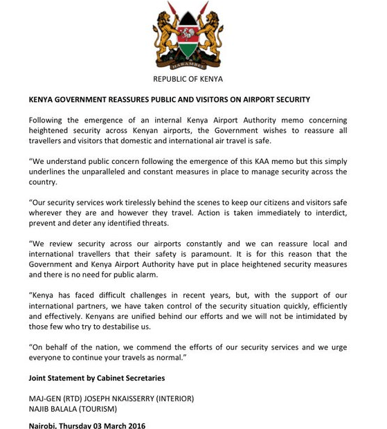 KE statement on airport security